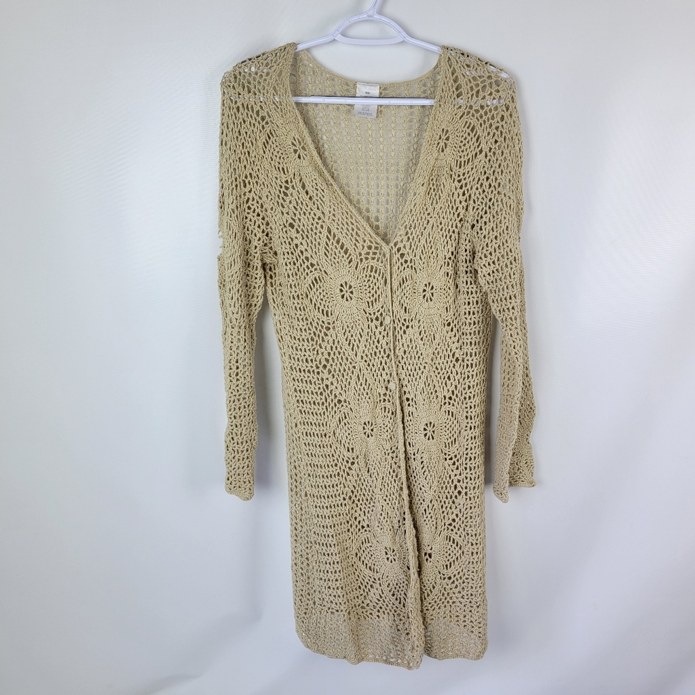 Crochet Long Cardigan Coverup Duster Sz M
